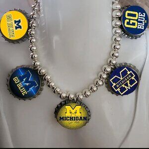 Michigan Wolverines bottlecap necklace artisan  beaded unique  must have